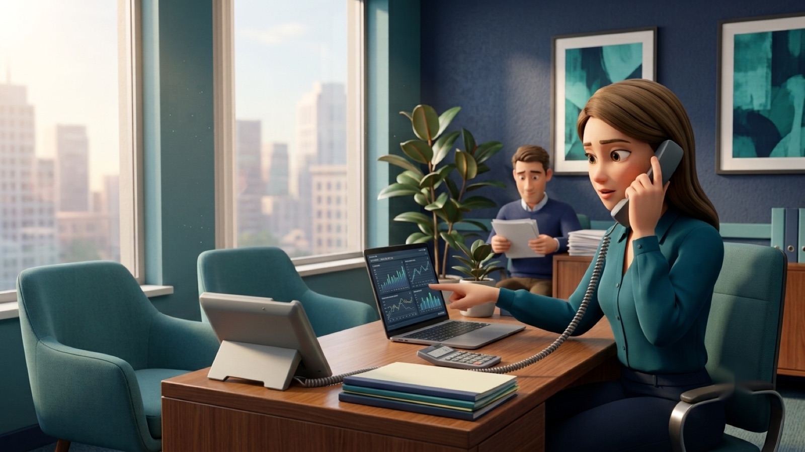 Accounting Firms using fvoip business VoIP phone service — front-desk staff answering a customer call