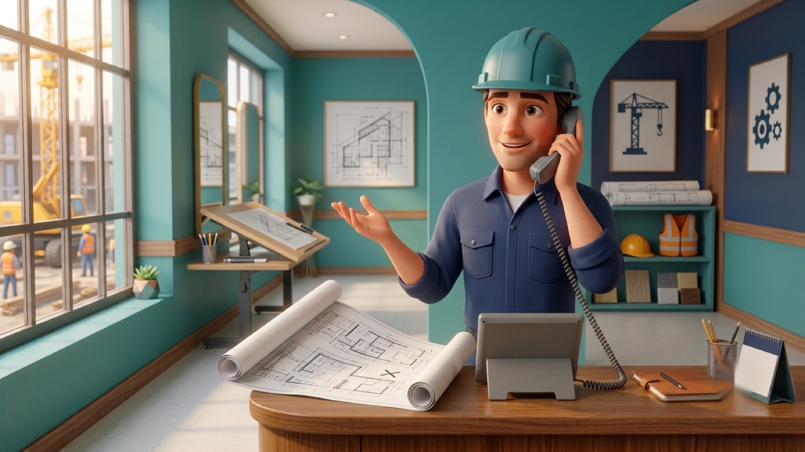 Construction Companies using fvoip business VoIP phone service — front-desk staff answering a customer call
