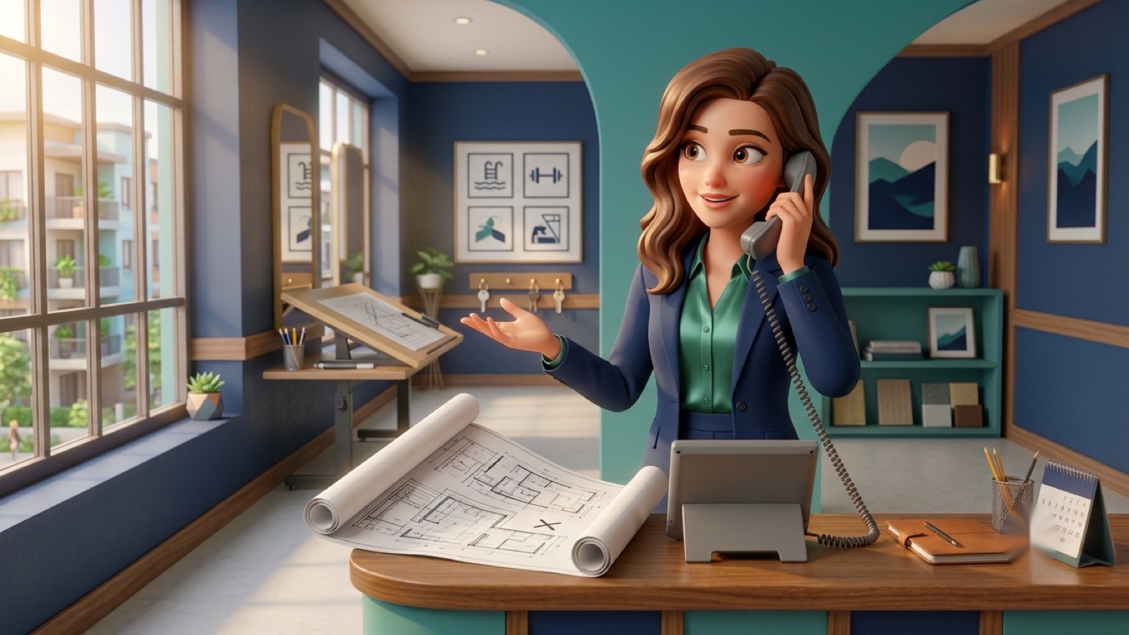 Property Management using fvoip business VoIP phone service — front-desk staff answering a customer call