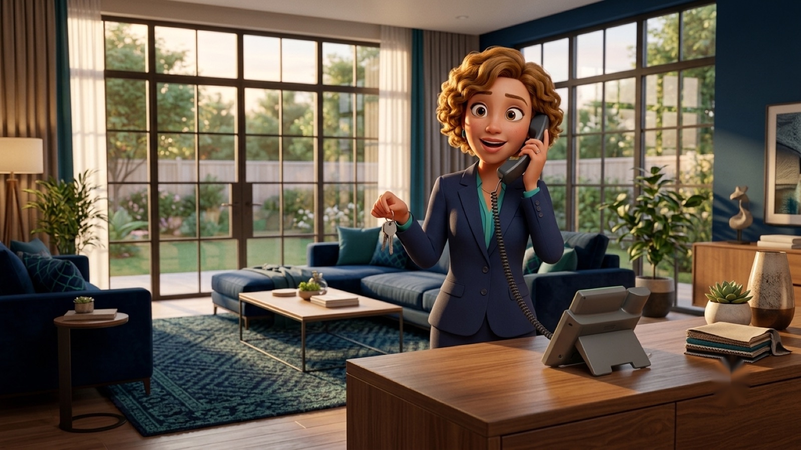 Real Estate using fvoip business VoIP phone service — front-desk staff answering a customer call