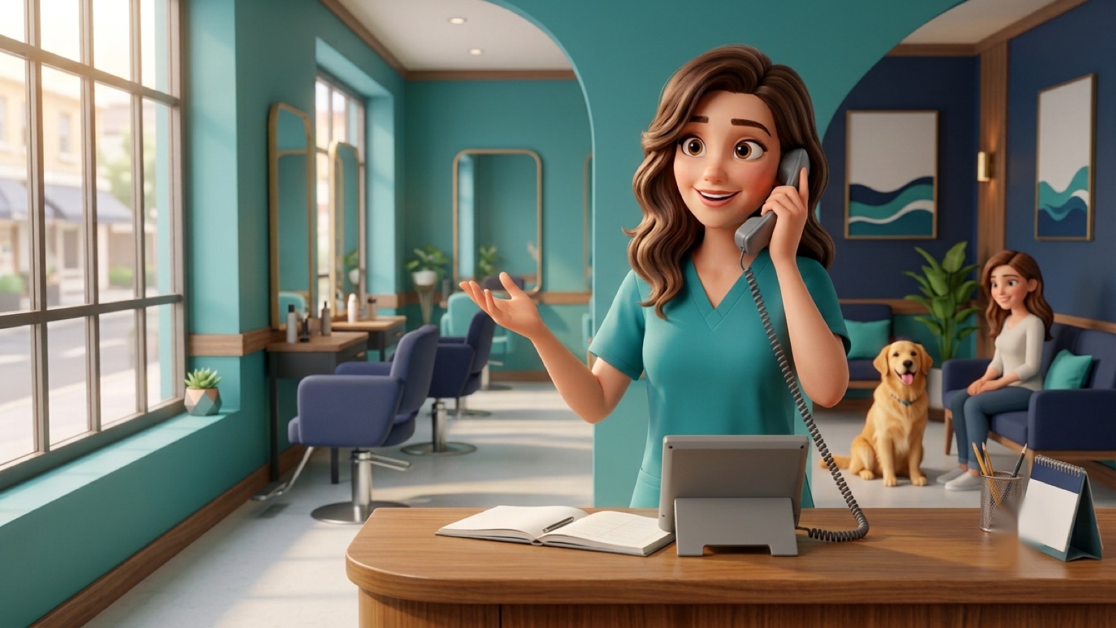 Veterinary Clinics using fvoip business VoIP phone service — front-desk staff answering a customer call