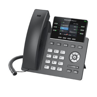 Grandstream GRP2613 mid-range IP desk phone — 4-line, 2.8" 320x240 color display, PoE, dual Gigabit ports — front view