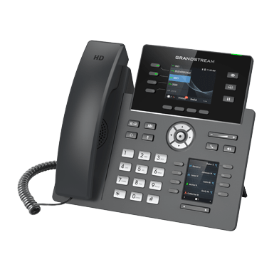 Grandstream GRP2614 mid-range IP desk phone — 12-line, 2.8" 320x240 color + 2.4" key display, PoE, dual Gigabit ports, Wi-Fi, Bluetooth, USB — front view