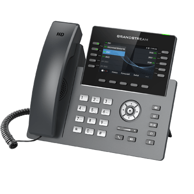 Grandstream GRP2615 mid-range IP desk phone — 16-line, 4.3" 480x272 color display, PoE, dual Gigabit ports, Wi-Fi, Bluetooth, USB — front view