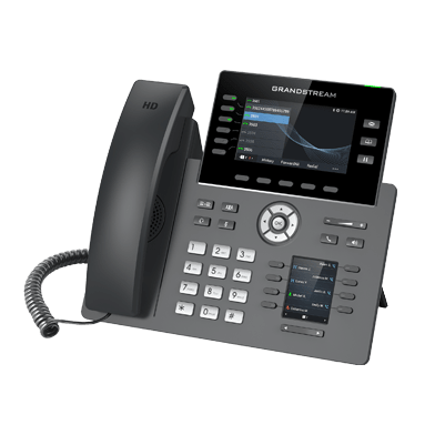 Grandstream GRP2616 mid-range IP desk phone — 16-line, 4.3" 480x272 color + 2.4" key display, PoE, dual Gigabit ports, Wi-Fi, Bluetooth, USB — front view
