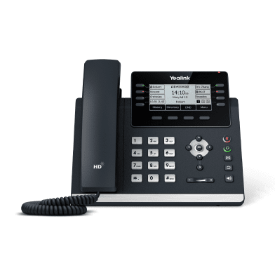 Yealink T44W executive IP desk phone — 12-line, 2.8" 320x240 color display, PoE, dual Gigabit ports, Wi-Fi, Bluetooth, USB — front view
