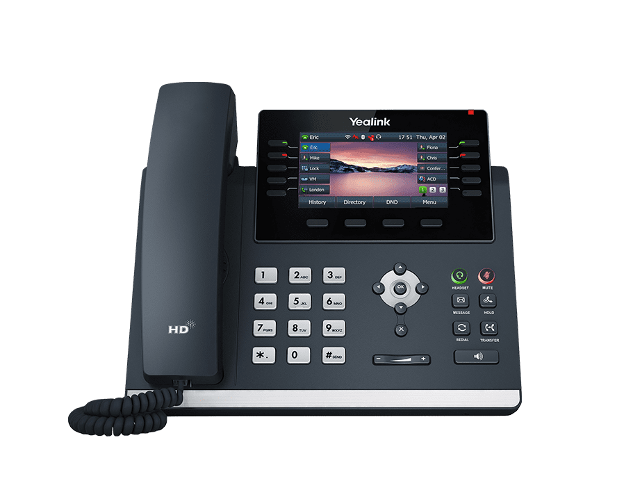 Yealink T46U executive IP desk phone — 16-line, 4.3" 480x272 color display, PoE, dual Gigabit ports, USB — front view